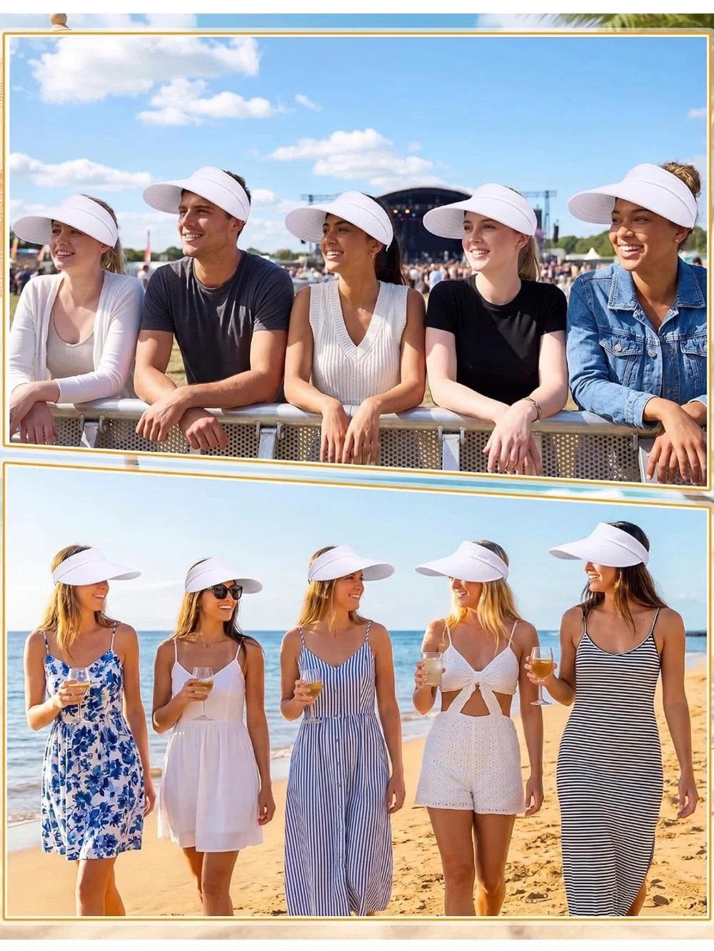 Sun Visors White Sports Visor Hats Summer UV Protection Tennis Golf 6 Pack